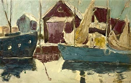 "Boats at Wharf, Early 20th c."