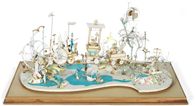 A 1-inch scale model of Emett's masterpiece automaton 'A Quiet Afternoon in the Cloud Cuckoo Valley'