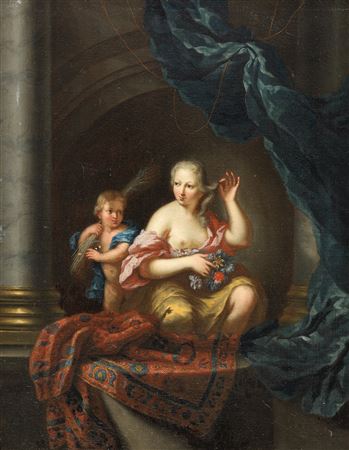 An Allegory of Lent with a lady at a stone arch preparing fish; and An Allegory of Summer with a lady holding a garland of flowers and a boy holding a sheaf of corn (2)