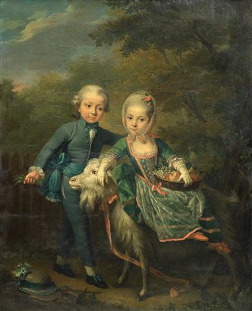 Portrait of a young boy and a girl, traditionally identified as Antoine and Gabrielle de Bouzies, with a goat by Johann Melchior Joseph Wyrsch - Auction record, sale price, and art valuation. Compare with similar artists and explore comparable artworks.