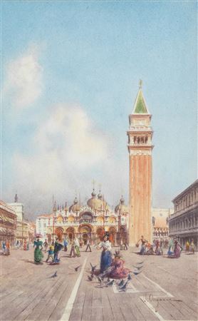 Sample artwork by Umberto Ongania (1860/65 - 1896?), known for luminous watercolor scenes of venice - View similar artists and auction records