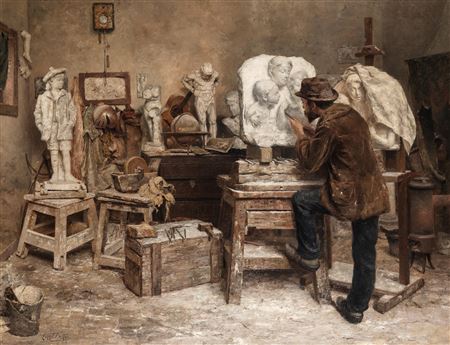The sculptor Alphonse van Beurden in his studio