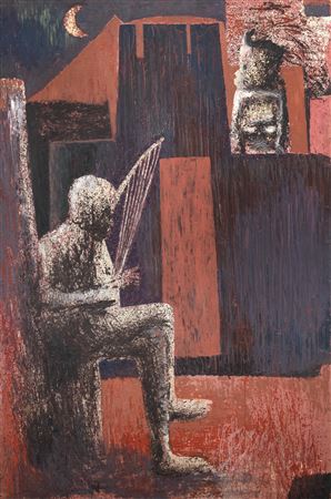 Sample artwork by Jimoh Akolo (Born 1934), known for abstract figural paintings - View similar artists and auction records