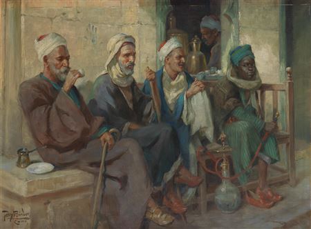Un café au Caire by Tony Binder - Auction record, sale price, and art valuation. Compare with similar artists and explore comparable artworks.