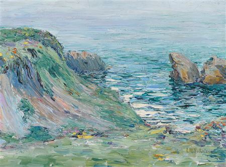 Colorful Precipice on Left: Rocks on Coast