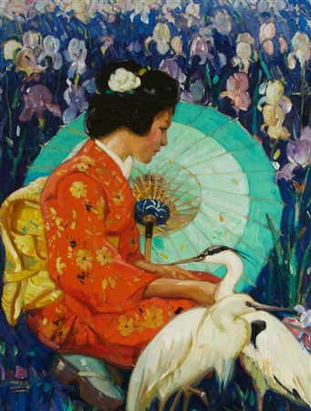 Portrait of a Japanese Woman in an Iris Garden