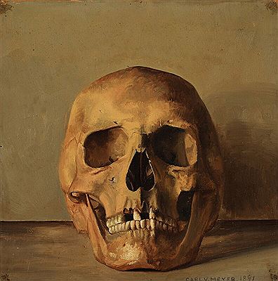 Still life with a skull on a sill