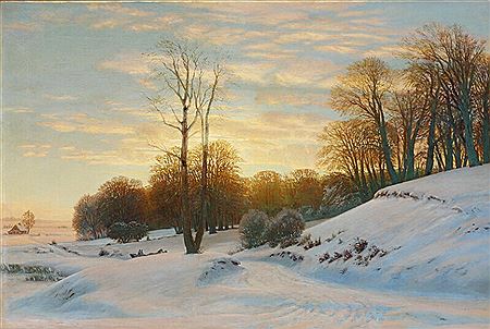 “Vinterlandskab. En klar vintereftermiddag noget før solnedgang”. A winter landscape