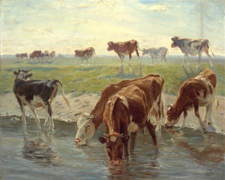 Cattle by a water hole on Saltholm. by Theodor Esbern Philipsen - Auction record, sale price, and art valuation. Compare with similar artists and explore comparable artworks.