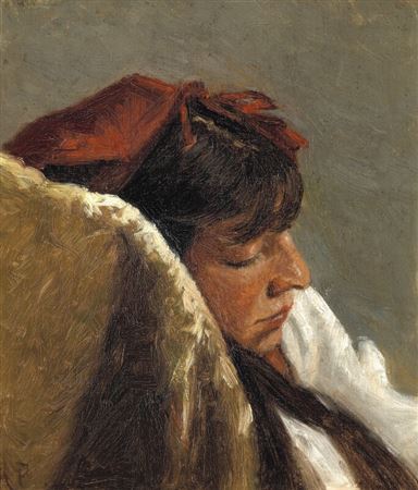 Sample artwork by Anna Sophie Lorenze Petersen (1845 - 1910), known for peasant figure, genre, portrait, interior scene, floral still life and townscape painting - View similar artists and auction records