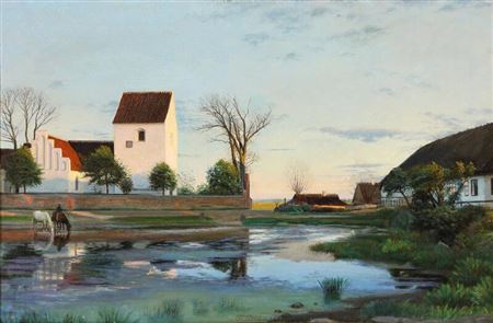 “Aften i Landsbyen Everdrup”. Evening in the Village Everdrup by Otto P Balle - Auction record, sale price, and art valuation. Compare with similar artists and explore comparable artworks.