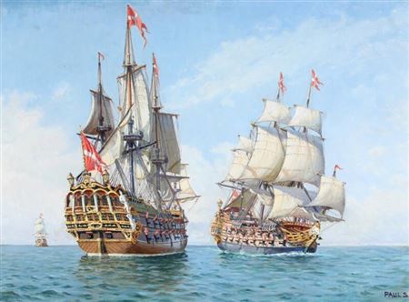 Seascape with Danish frigates.