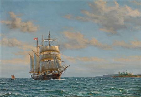 A three-master near Kronborg Castle. by Christian Bogo - Auction record, sale price, and art valuation. Compare with similar artists and explore comparable artworks.