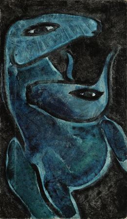 Composition with blue horses