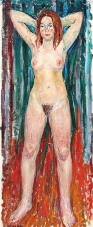Standing nude.