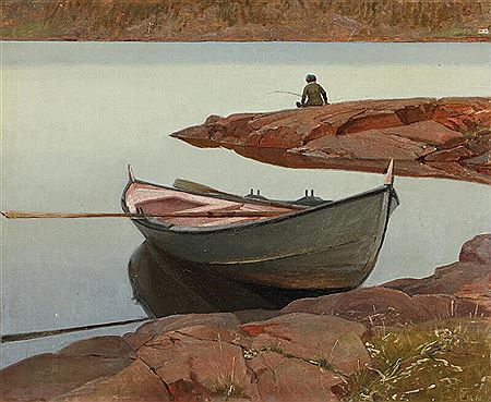 Scenery with a boy fishing