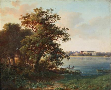 View of Sorø Lake towards Sorø Academy by Hans Georg Harder - Auction record, sale price, and art valuation. Compare with similar artists and explore comparable artworks.