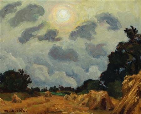 Autumn landscape with sheaves in stacks