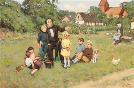 H. C. Andersen tells fairy tales for children. by Knud Erik Edsberg - Auction record, sale price, and art valuation. Compare with similar artists and explore comparable artworks.