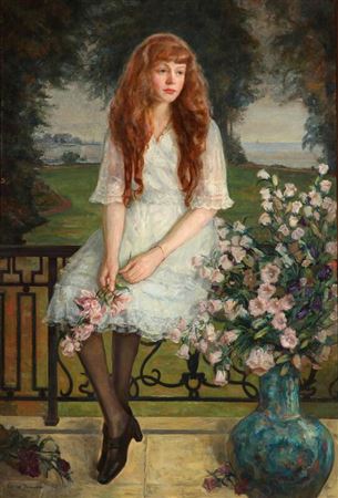 Portrait of the dancer Ella Ilback sitting in a garden