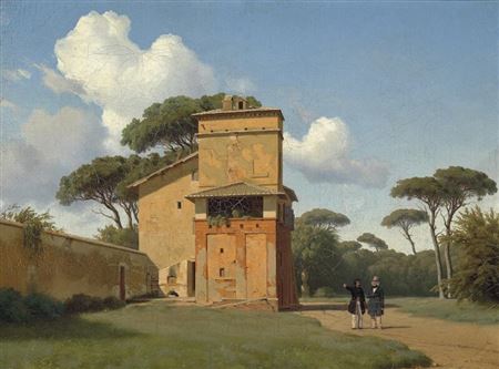 Raphael's studio in Rome's Borghese gardens. At the studio two gentlemen in conversation by Heinrich Buntzen - Auction record, sale price, and art valuation. Compare with similar artists and explore comparable artworks.