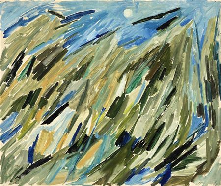 “Månebelyst klippelandskab” (Moonlit rock landscape), Tjuvkil, 1947. (chp).
