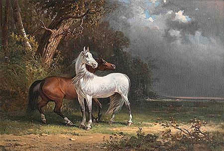 Couple of horses sheltered from impending storms