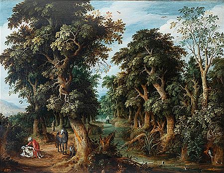 Forest landscape with the Good Samaritan