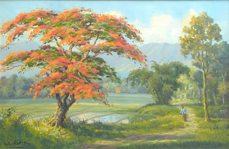 Poinciana and Figure in a Landscape