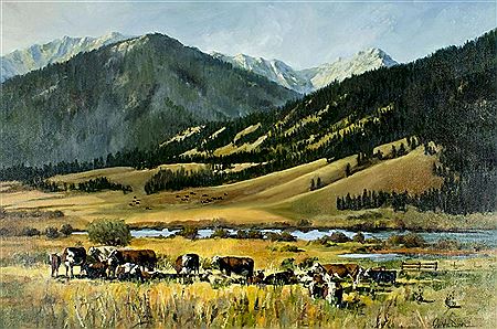 Landscape with Cattle in Meadow