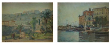 Pair of paintings depicting landscape. (2)