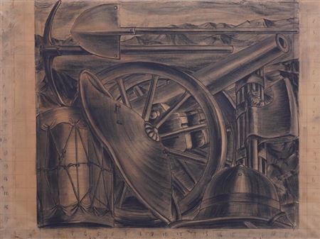 Cartone per l’affresco L’Audacia, l’Areonautica, la Fortezza, nella Corte delle Vittorie, Casa dei Mutilati Roma