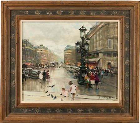 Parisian street scene with children playing in the foreground