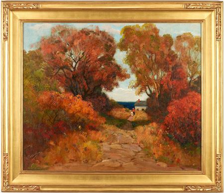 Two figures on a country road