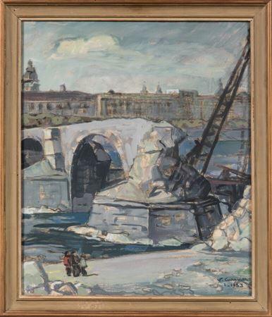Démolition de l'ancien pont de la Guillotière, 1953