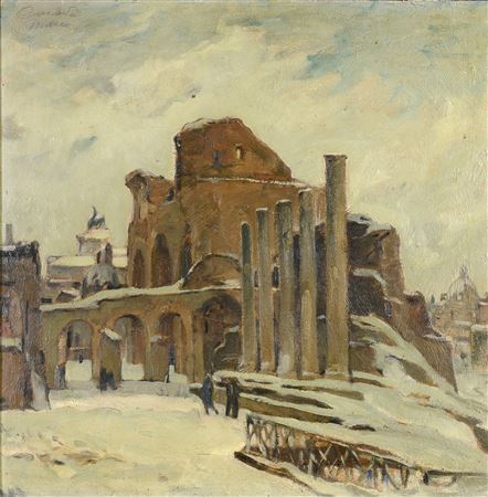 Snow in Rome at the Basilica of Maxentius, 1940s