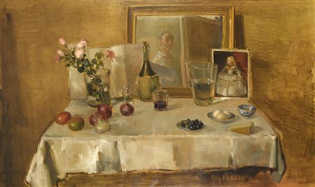 Table set with self-portrait