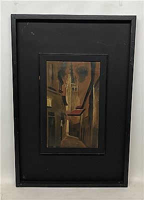 "Calle con catedral"