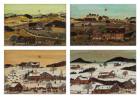Alpfahrt im Sommer, Winterhabend, Spätnachmittag im Herbst, Winter kühe tränken