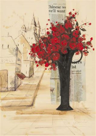 Paris and red climbing rose