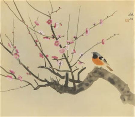 Red Plum Blossoms and bird (3) by Benji Asada - Auction record, sale price, and art valuation. Compare with similar artists and explore comparable artworks.