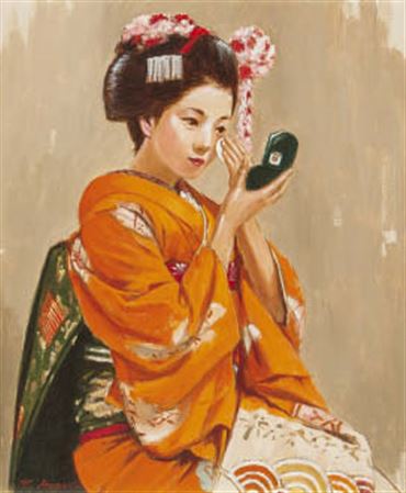 Maiko with hand mirror by Yoshitaro Araki - Auction record, sale price, and art valuation. Compare with similar artists and explore comparable artworks.