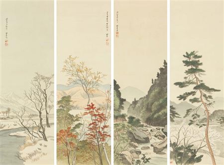 Takarazuka spring; Kiso Vallery; Nojiri with colored leaves; Mt. Jonen after snow (a set of 4 scrolls)