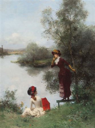 Red umbrella by Jules Frederic Ballavoine - Auction record, sale price, and art valuation. Compare with similar artists and explore comparable artworks.