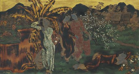Sample artwork by Tien Chung Nguyen (1914 - 1976), known for sanded lacquer, oil painting, painting on silk - View similar artists and auction records