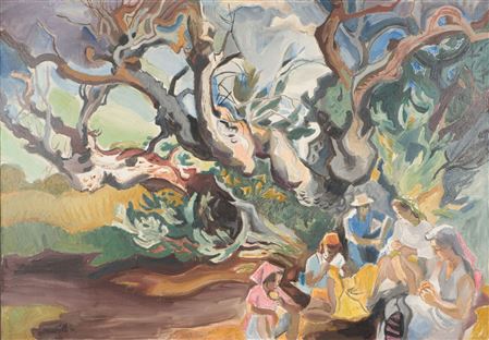 Characters sitting under a tree