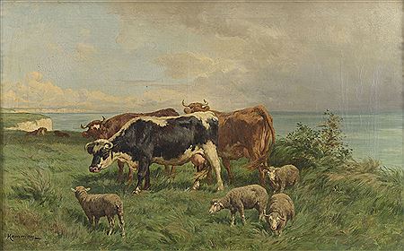 Cows and sheep by the sea