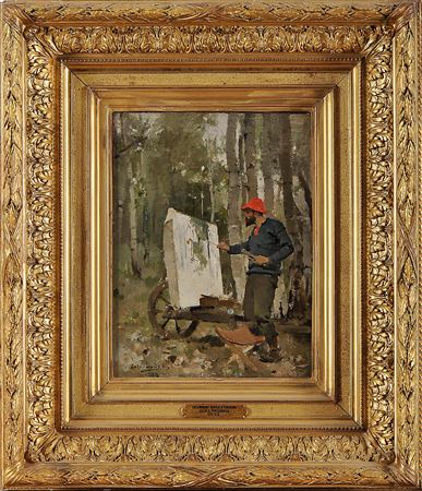 "Na floresta de Fontainebleau" - Portrait of the painter Artur Loureiro painting in Fontainebleau