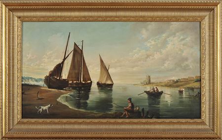 Fishermen and boats on the Tagus with Belém Tower in the background