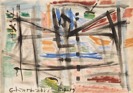 COMPOSITION, JULY 15, 1959 by Jilali Gharbaoui - Auction record, sale price, and art valuation. Compare with similar artists and explore comparable artworks.